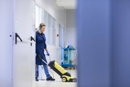 Depositphotos 21234475 m 2015 450x300 - Women at workplace, professional female cleaner washing floor in